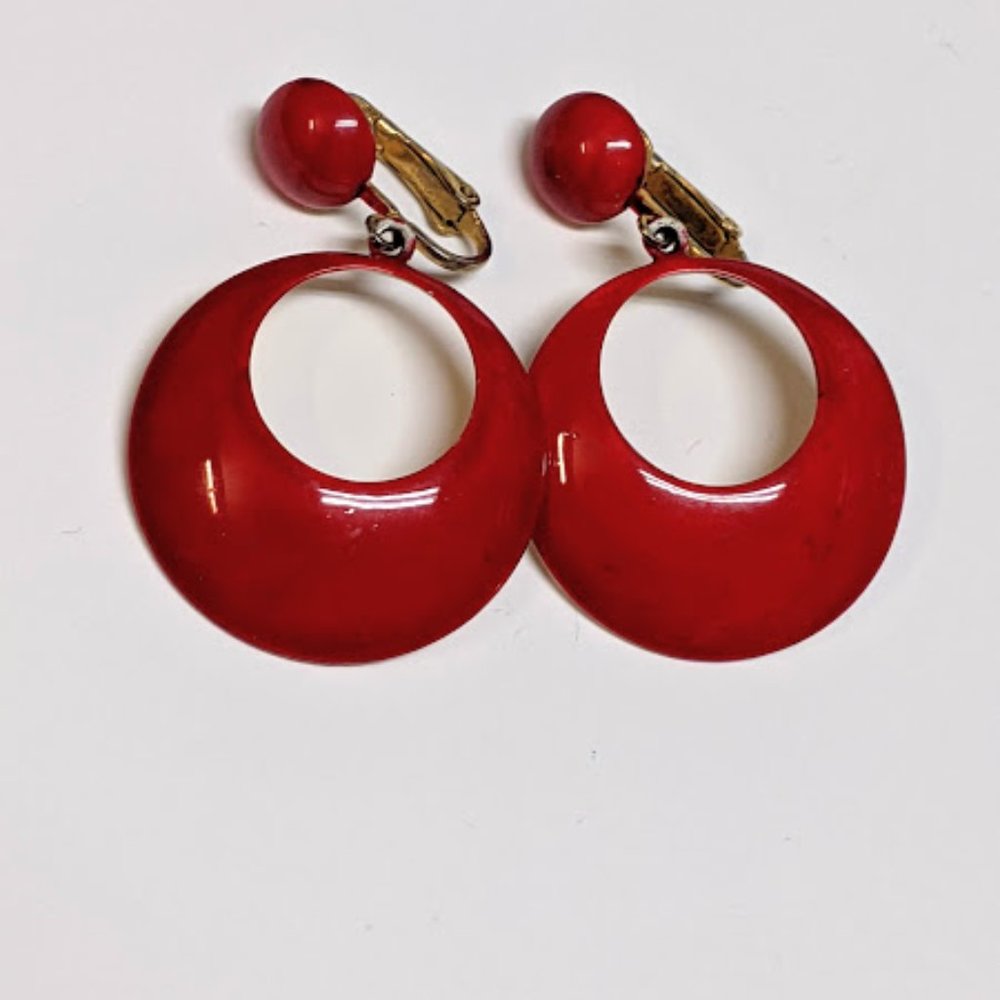 Very Vintage 50's Pin Up Red Door Knocker Earrings